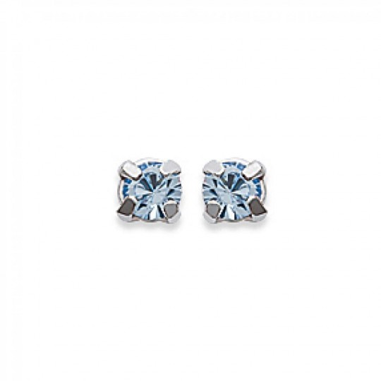 Boucles d'oreilles puces Tiges Argent - Cristal Bleu 4mm - Femme