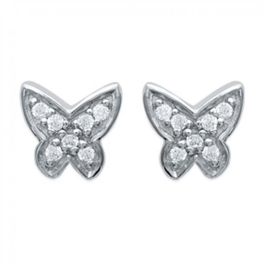 Boucles d'oreilles puces Papillon Étincelant Argent Rhodié - Zirconium