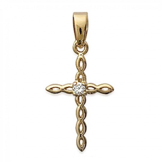 Pendentif Croix Catholique Crucifix Plaqué Or - Zirconium - Femme