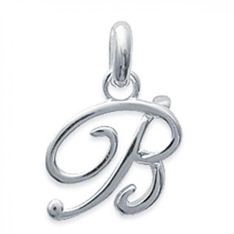 Pendentif Lettre B Manuscrite Argent Rhodié Pour Homme Femme