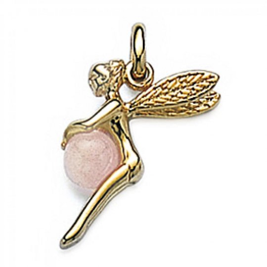 Pendentif Fée boule Quartz Rose Plaqué Or - Pierre précieuse
