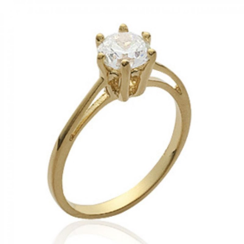 Bague Solitaire Plaqué Or Oxyde de Zirconium 6mm