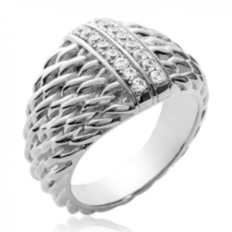Remettre Un Zirconium Sur Une Bague Prix Bague dôme corde Argent Rhodié - Zirconium - Femme