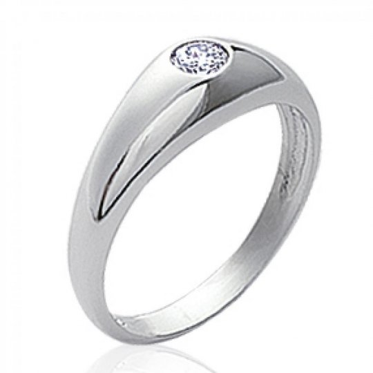 Alliance jonc anglais Argent rhodié, Solitaire Oxyde de Zirconium, Homme Femme, Grande taille, Auriculaire