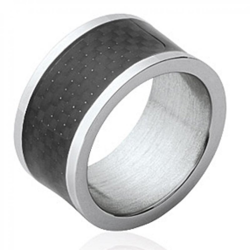 Bague noire Acier 316L Inoxydable Homme - Carbone