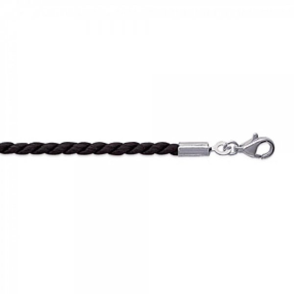 Sautoir cordon tressé noir Argent Massif - Femme - 50cm