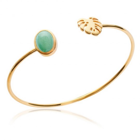 Jonc ouvert feuille de Philodendron Aventurine Plaqué Or 58mm