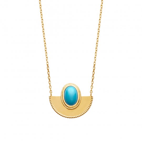 Collier touareg pierre d'imitation Turquoise Plaqué Or - Femme - 45cm