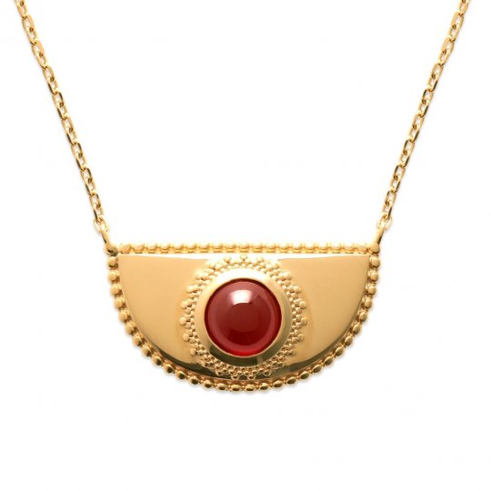 Collier Demi-lune pierre d'imitation Grenat Plaqué Or - Femme - 45cm