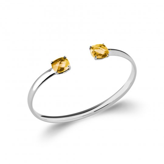 Jonc ouvetr grosses pierres d'imit.jaune 9mm Argent Rhodié - 58mm