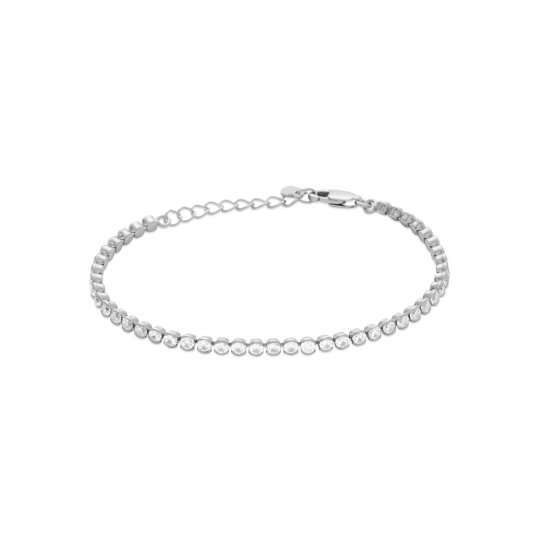 Bracelet Argent Rhodié - Tour de zirconiums - Femme - 16/18cm