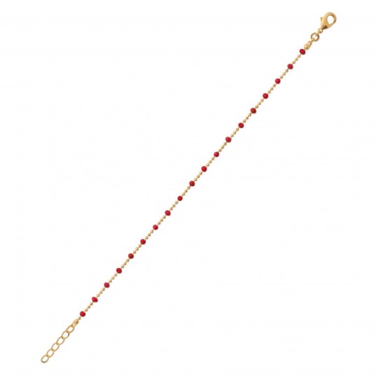 Bracelet Marseillais boules espacées Émail rouge Plaqué Or - 18cm