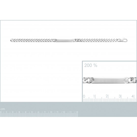 Bracelet identité - Plaque Diamantée Gourmette - Largeur 5mm - Argent Rhodié - 18cm