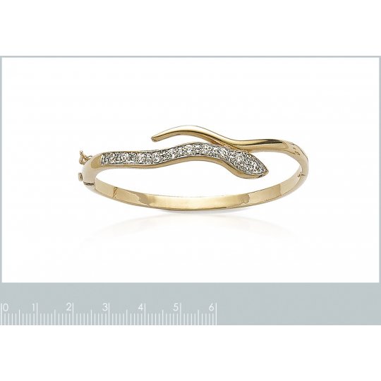 Jonc serpent Zircone Plaqué Or - Ouvert avec Fermoir - 62mm
