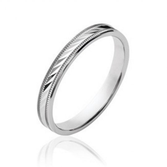 Alliance striée originale Argent Rhodié - Femme