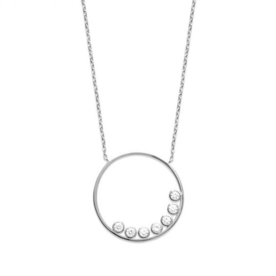 Collier anneau astral Argent Rhodié - Oxyde de Zirconium - 45cm