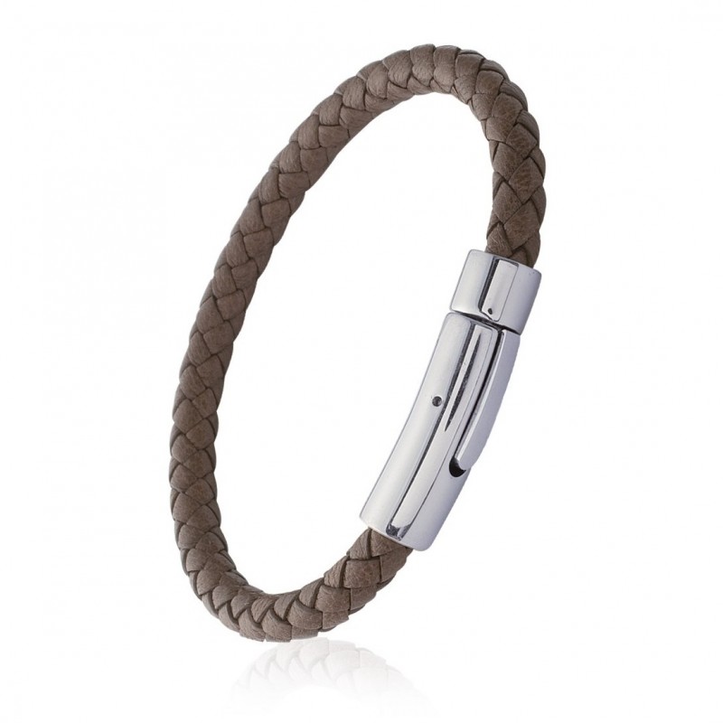Bracelet cuir tressé marron Acier 316L Inoxydable - Homme - 66mm
