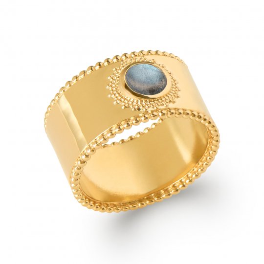 Bague large labradorite Plaqué Or perlée - Femme