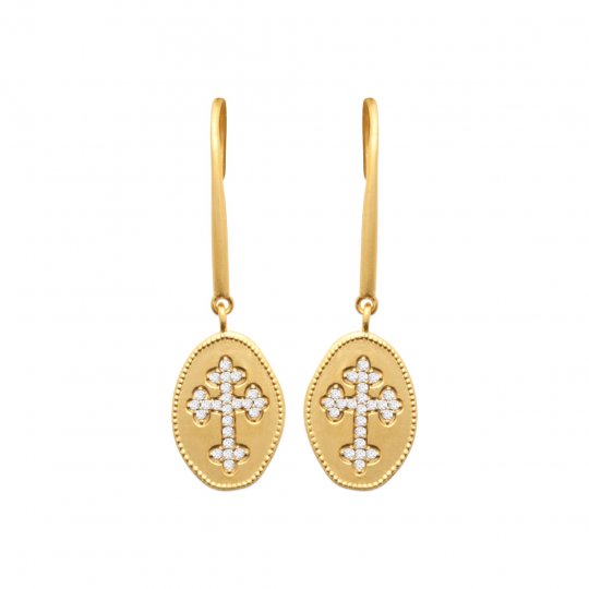Boucles d'oreilles croix catholique Plaqué Or Oxydes de Zirconium