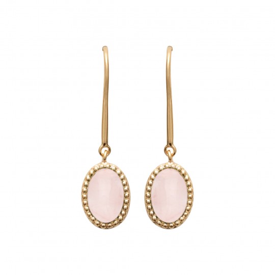 Boucles d'Oreilles pendantes Plaqué Or Quartz rose