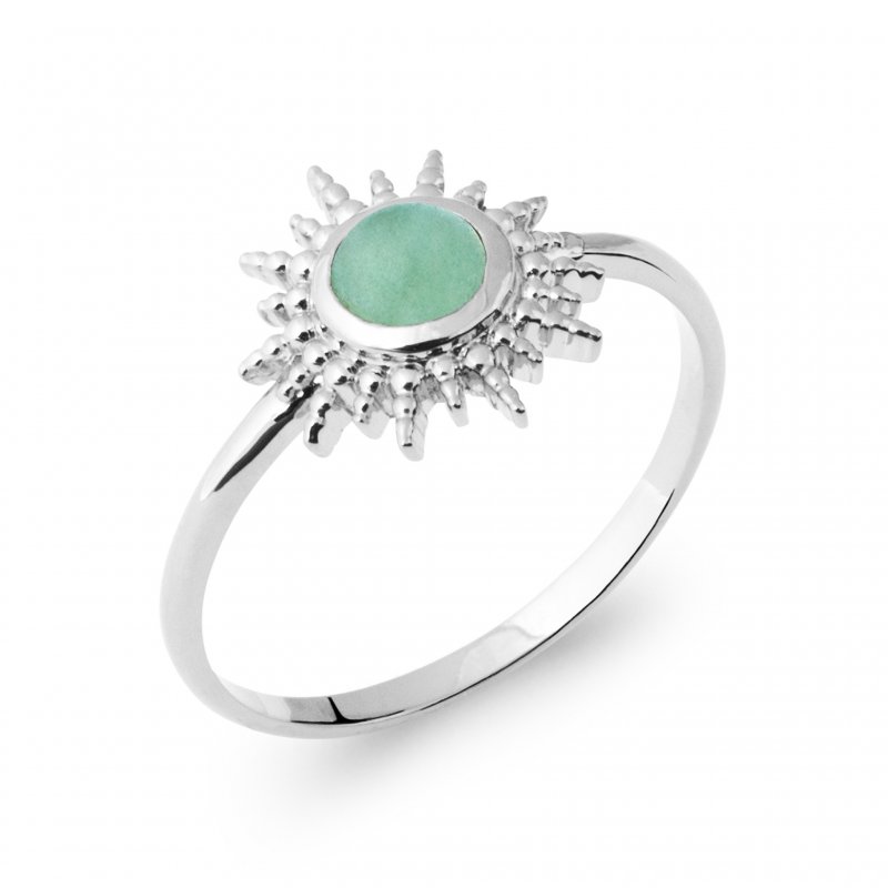 Bague Soleil Aventurine verte Argent Rhodié - Femme