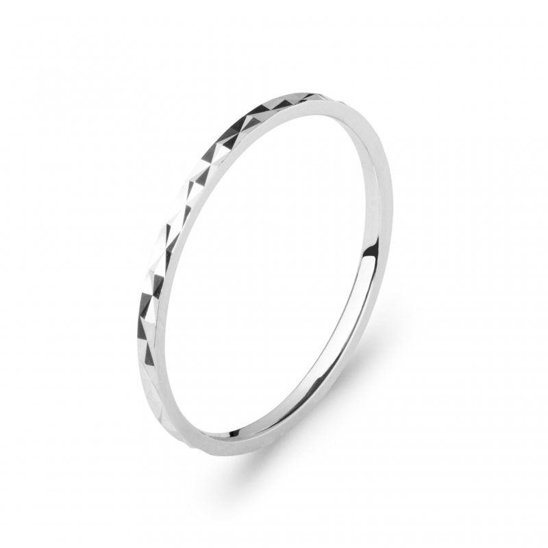 Alliance Facette Argent Rhodié Homme Femme
