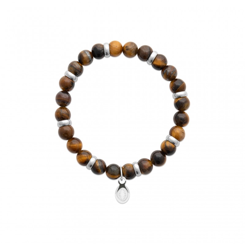 Bracelet Oeil de tigre, Pierres naturelles, Acier inoxydable, Homme, 60 mm, Lithothérapie