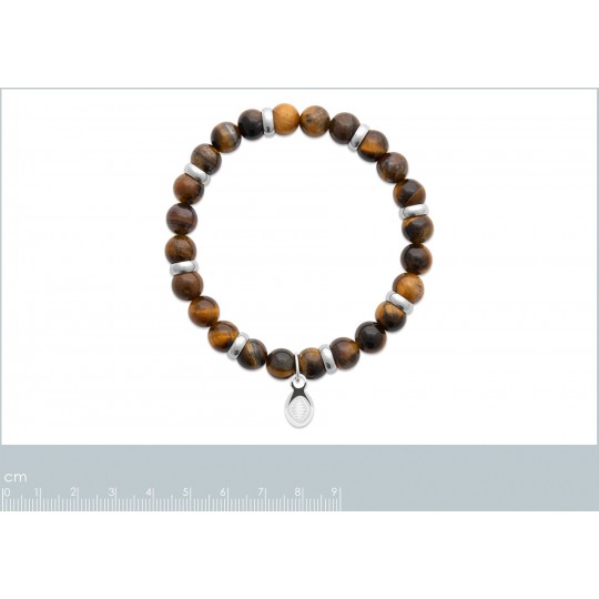 Bracelet Oeil de tigre, Pierres naturelles, Acier inoxydable, Homme, 60 mm, Lithothérapie