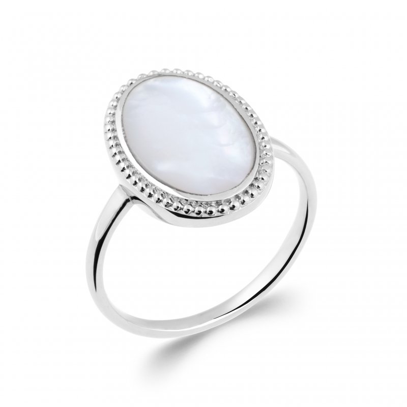 Bague Nacre ovale, Argent Rhodié, Femme