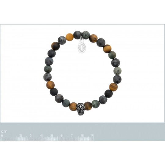 Bracelet Oeil de tigre, Labradorite, Jaspe gris, Acier Inoxydable, Homme, 60mm, Lithothérapie