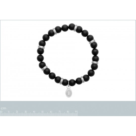 Bracelet Pierres naturelles Agate noire Mate, Acier inoxydable, Homme, 60 mm, Lithothérapie