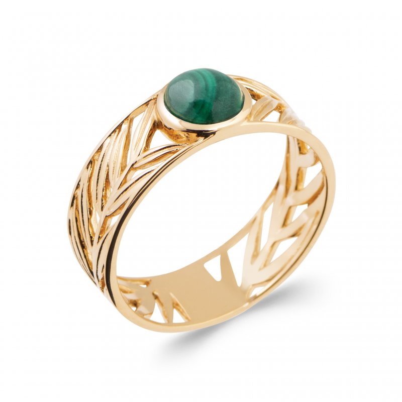 Bague Ruban Ajouré Malachite Feuille Plaqué Or