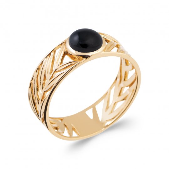 Bague Agate noire Plaqué Or...