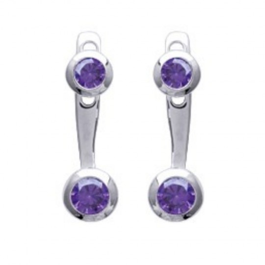 Boucles d'oreilles sous lobe argent oxyde de zirconium violet - Rhodié