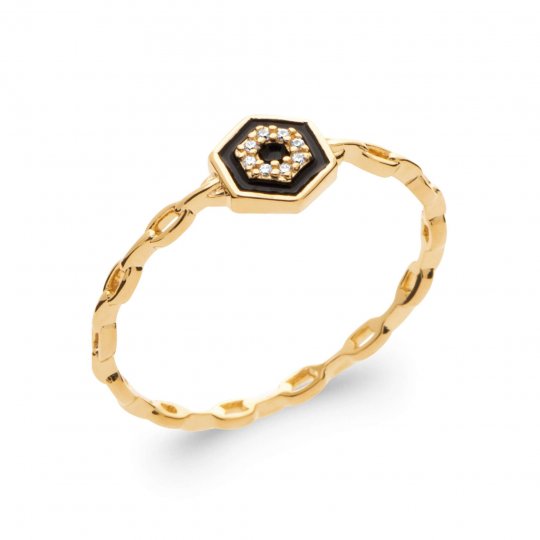 Bague Plaqué Or - Émail -...