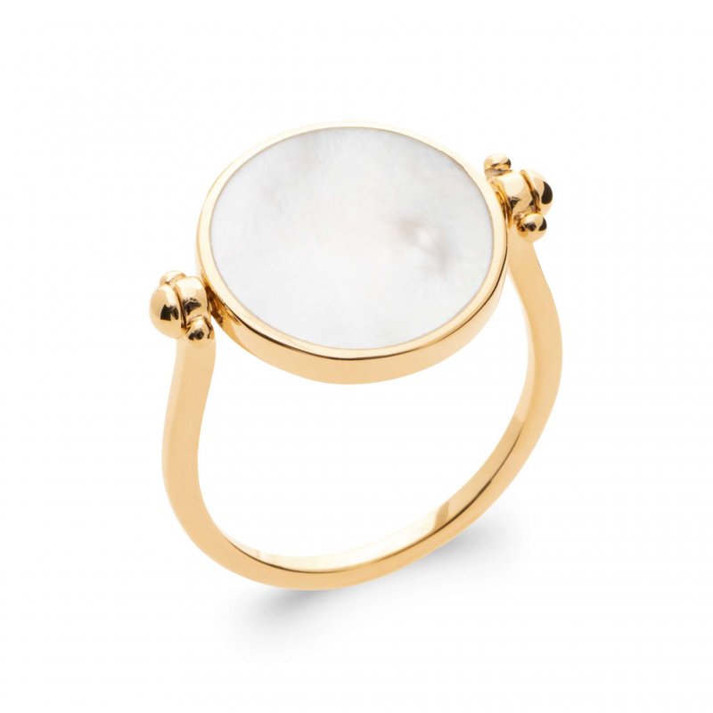 Bague Réversible Gravable Nacre Plaqué Or- Femme