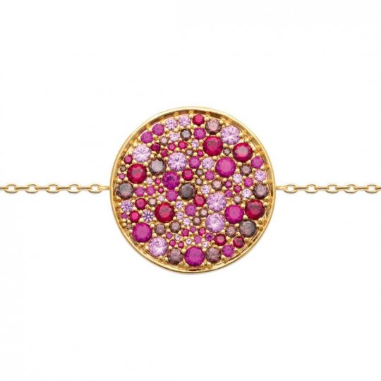 Bracelet Plaqué Or - Pierres roses et violettes de synthèse - 16cm 18cm