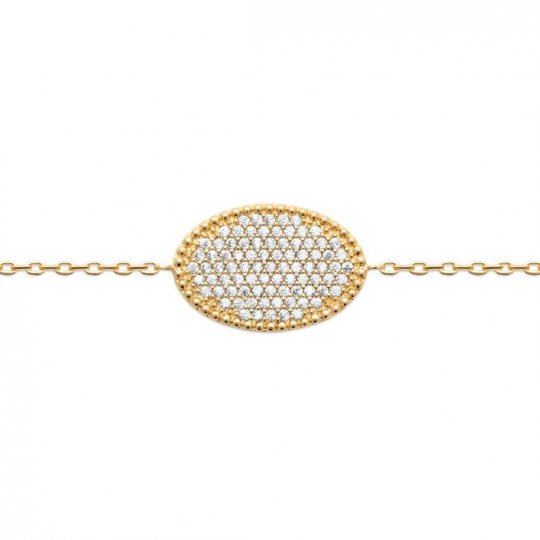 Bracelet médaillon ovale Plaqué Or - Oxyde de zirconium - 16cm 18cm