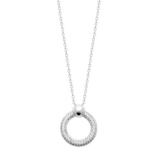 Collier anneau Argent Rhodié - Oxyde de zirconium - Femme - 45cm