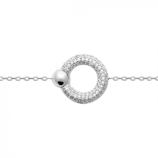 Bracelet anneau Argent Rhodié - Oxyde de zirconium - 16cm 18cm