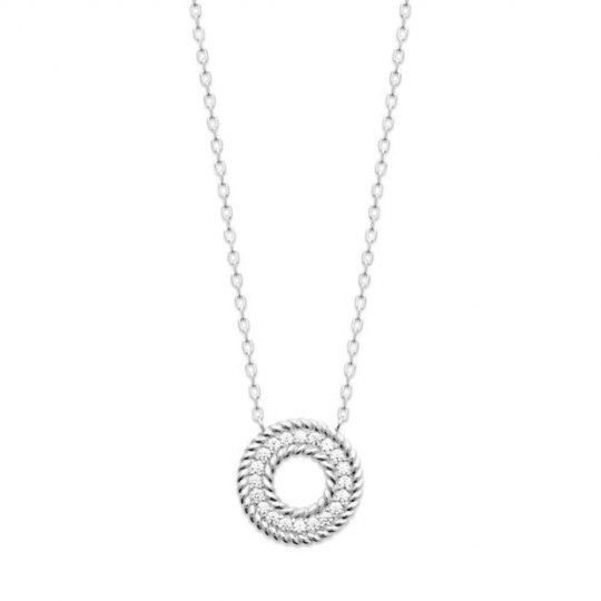 Collier anneau tressé Argent Rhodié - Oxyde de zirconium - 45cm