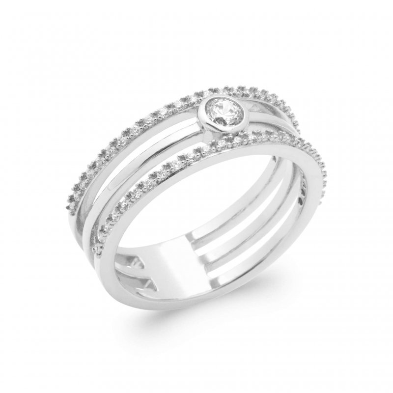 Bague Argent Rhodié Oxyde De Zirconium Femme