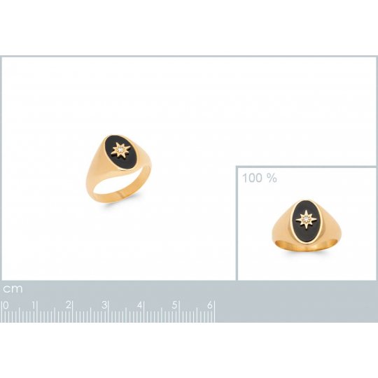 Chevalière étoile Plaqué Or - Agate noire - Oxyde de zirconium - Femme