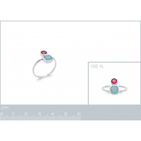 Bague Argent Rhodié - Pierre Agate Bleue - Zirconium - Femme