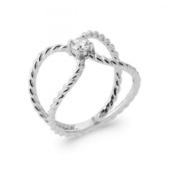 Bague petit solitaire Argent Rhodié - Oxyde de zirconium - Femme
