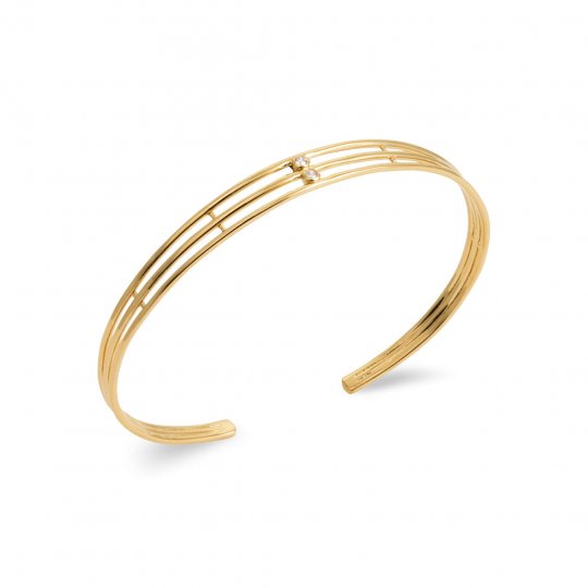 Jonc Ouvert Plaqué Or - Oxyde de zirconium - Femme - 58mm
