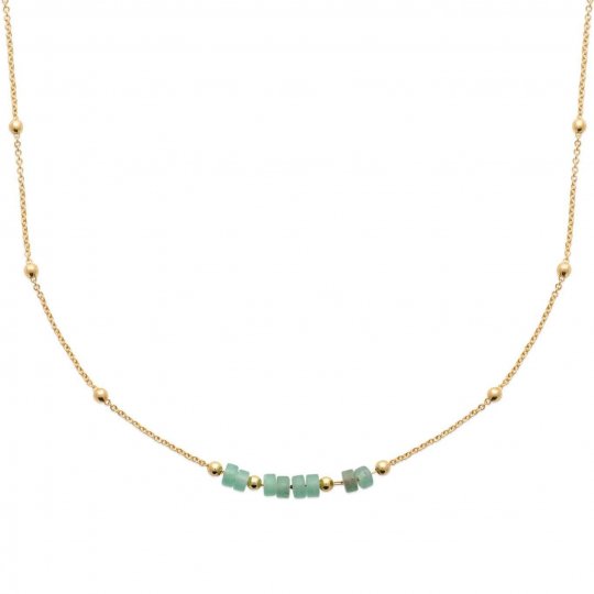 Collier Plaqué Or - Quartzite vert - Femme - 45cm