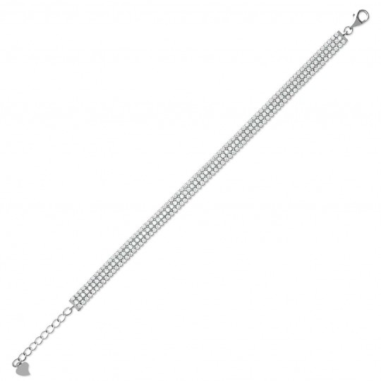 Bracelet bandeau empierré Argent - Coeur & Zirconium - 16/18cm