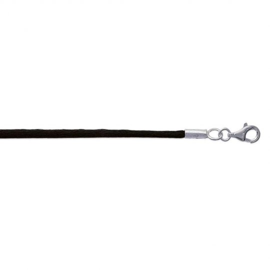 Collier Corde Noire Argent Massif - Femme - 42cm
