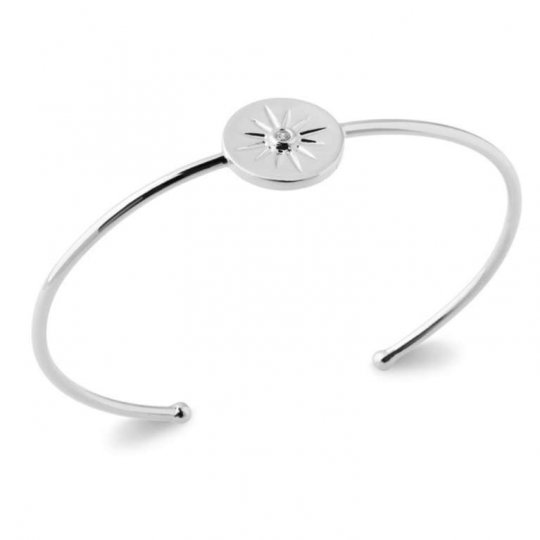 Jonc Ouvert étoile Argent Rhodié - Zircone - Femme - 58mm